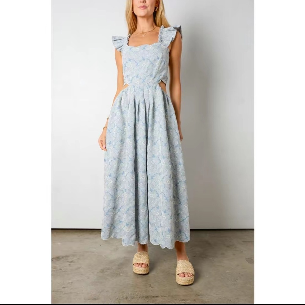 Blue eyelet midi dress